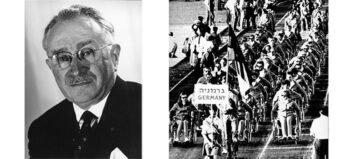 Portrait Ludwig Guttmann links und das Deutsche Paralympics Team 1968 rechts.