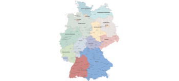Deutschlandkarte. Die einzelnen Bundesländer sind farblich unterschiedlich dargestellt.