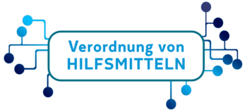 Schrifttafel in blau mit blauer Aufschrift "Verordnung von Hilfsmitteln".