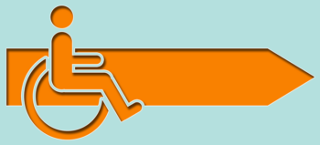 Symbolbild: Icon eines Rollstuhlfahrers vor einem orangenen Pfeil.